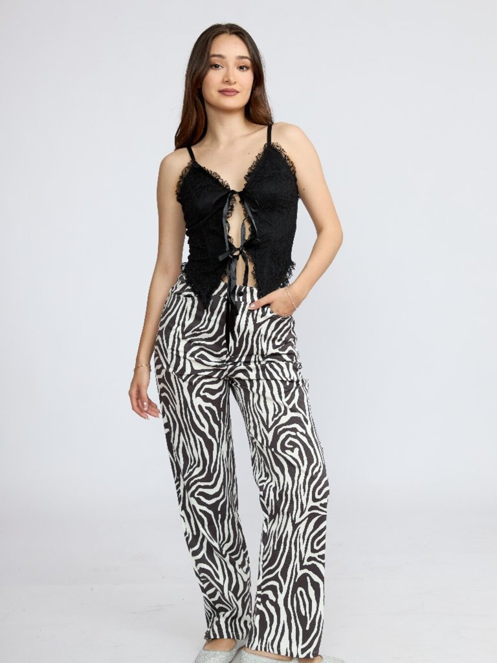 Women's Zebra Print Wide Leg Pants, High Rise Animal Print Casual Pants